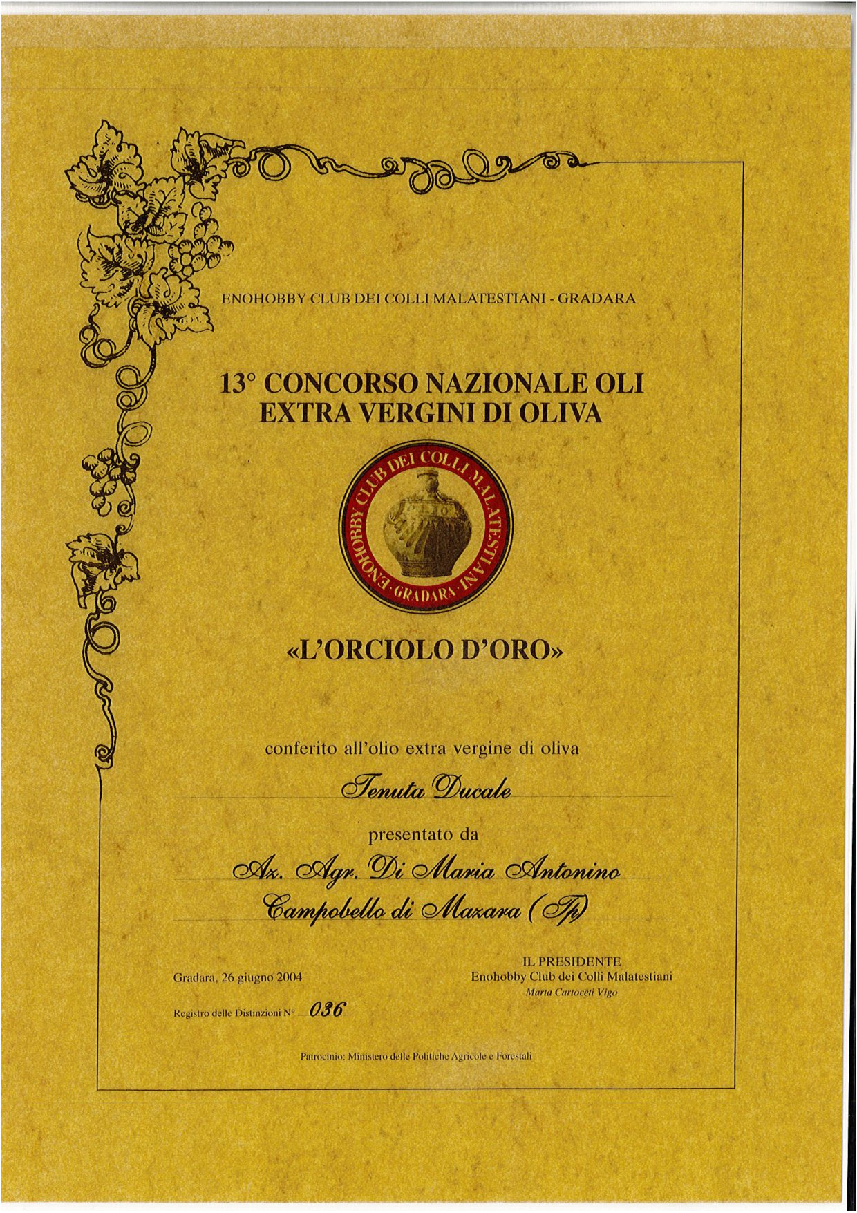 Certificato premio