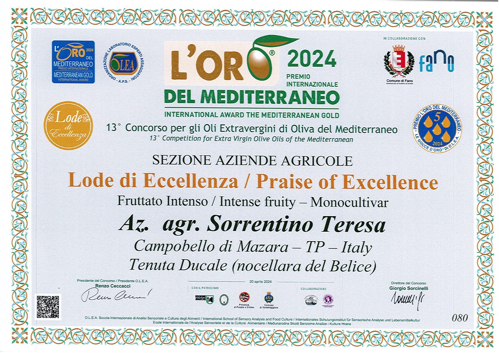 Certificato L'Oro d'Italia